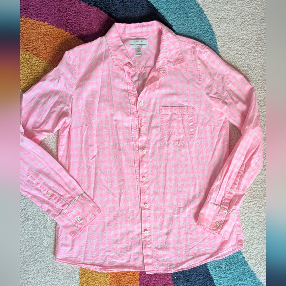 J. Crew Pink Checked Button Down Size 6